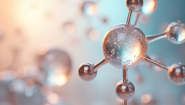 Close-up of innovative skincare molecules in laboratory. Science discoveries, molecular research for cosmetic development. Testing lotion, solution, chemical properties for skin improvement, quality,