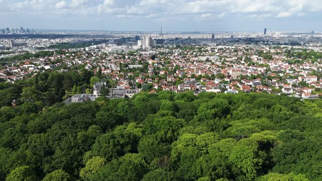 Chateau Saint-Philippe and Campus in Meudon with Paris Skyline, Aerial View