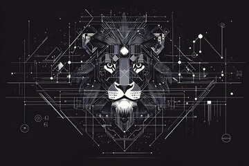 Geometric Lion: Abstract Art, Digital Design, Powerful Animal