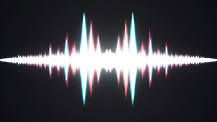 Glowing white sound wave pulsating with RGB glitch effect on dark background. Seamless looping time-lapse animation video background - Powered by Adobe