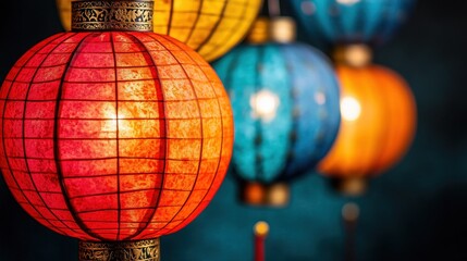 Vibrant Asian Lanterns Illuminating the Night