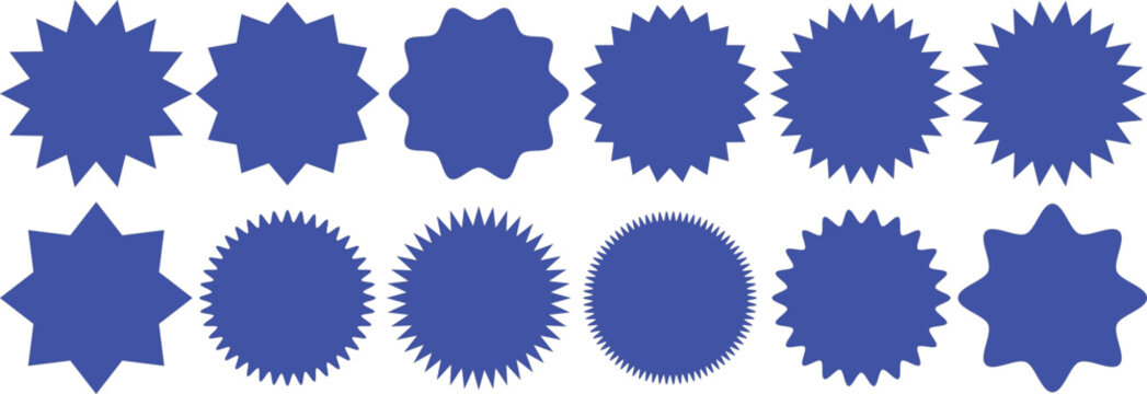 Set of circles with zigzag edges, Rounded starburst zigzag badge, circle and star shaped price tag,Price sticker, starburst, quality mark, discount and sale label stickers, Star or sunburst icons.