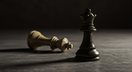 Dramatic Chess Endgame: Fallen White King and Victorious Black Queen in Dramatic Lighting