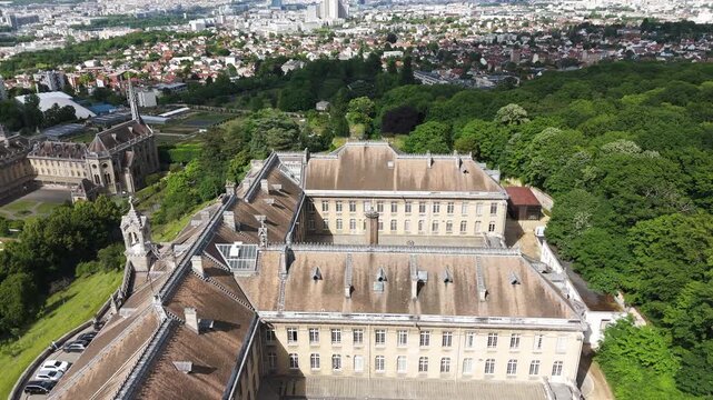 Chateau Saint-Philippe and Campus in Meudon with Paris Skyline, Aerial View