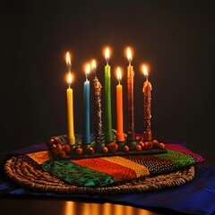 Colorful Candles Lit for Hanukkah Celebration