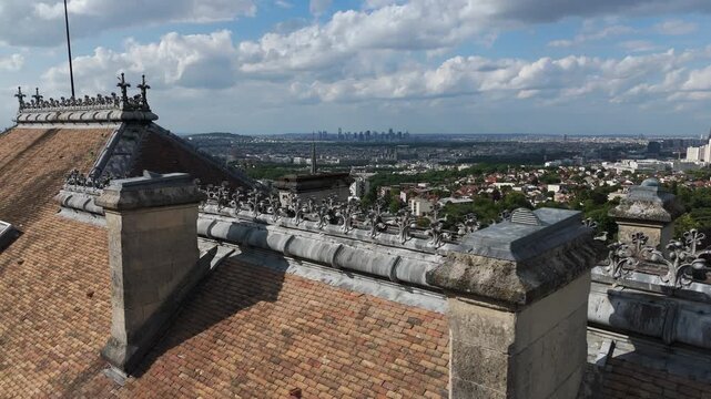Chateau Saint-Philippe and Campus in Meudon with Paris Skyline, Aerial View
