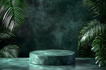 Luxury Green Marble Display Podium: Tropical Plant Backdrop