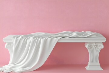 Elegant Draped Fabric on Classic Pedestal: Pink Background Product Presentation