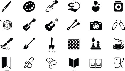 Collection of icons representing hobbies and creative activities