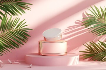 Luxury Beauty Product Presentation: Elegant Pink Cosmetic Jar on Display