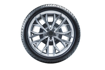 Obraz premium Sleek Alloy Car Wheel with Low-Profile Tire, Front View, Isolated on Transparent Background
