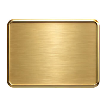 Brushed gold rectangle plate with rounded corners isolated on transparent background
