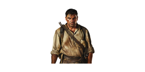 Rugged Explorer With Bow And Arrows. Adventure And Survival In Harsh Conditions Isolated On Transparent Background