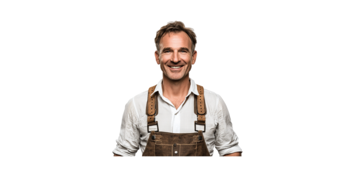 Smiling Male Artisan In Apron. Craftsmanship And Skilled Labor Portrait Isolated On Transparent Background