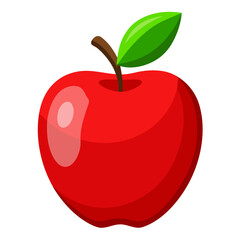 Shiny red apple with green leaf and stem