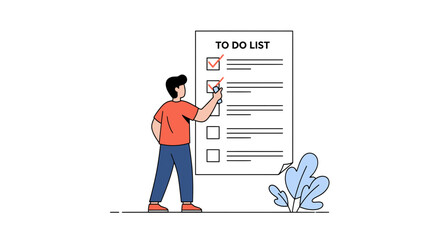 Illustration of Person Checking Off Tasks on a To-Do List with Minimalist Style