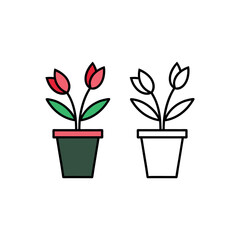 Flower Pot with Blooming Tulips Illustration for Spring Garden Decor Theme