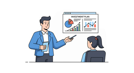 Professional Team Analyzing Investment Plan with Financial Charts Displayed on Screen