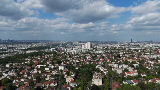 Chateau Saint-Philippe and Campus in Meudon with Paris Skyline, Aerial View