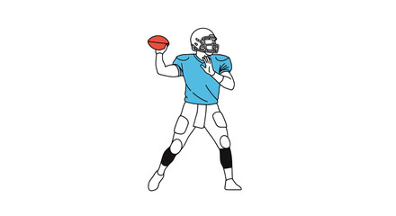 Illustration of American Football Quarterback in Throwing Motion with Helmet and Ball