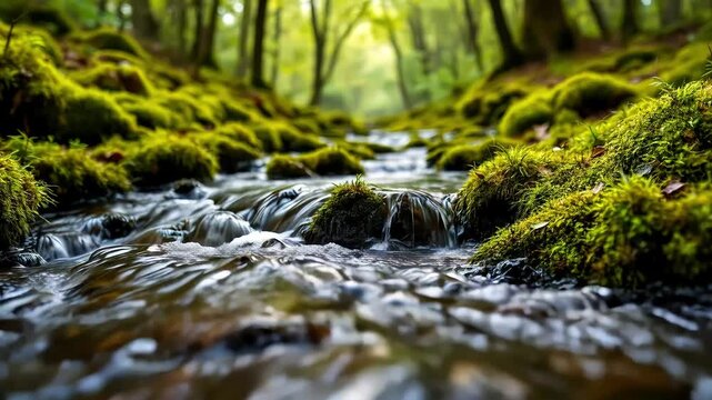 How about: Water flowing through the forest stream over rocks? High quality natural video footage 4k cenamatic video short