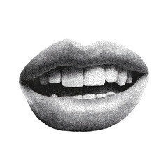 Fototapeta premium Vintage Halftone Smiling Lips. Retro Pop Graphic Illustration Isolated On Transparent Background