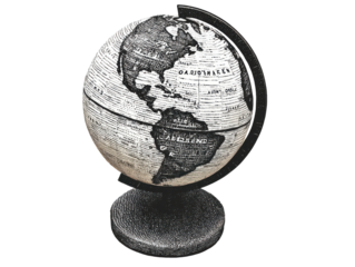Vintage Globe In Retro Engraving. World Map Illustration Isolated On Transparent Background