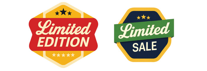 Two limited edition sale badges offer promotional marketing for special discounts.
