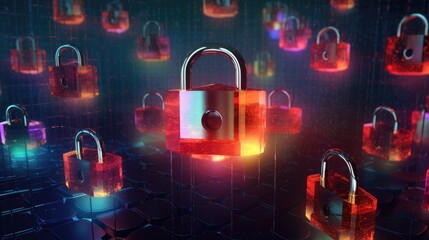 Futuristic Digital Padlock , Cybersecurity and Data Protection Concept

