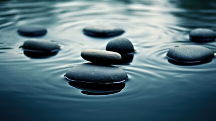 Meditation Stones on Tranquil Water Surface ,  Zen Balance and Serenity Background

