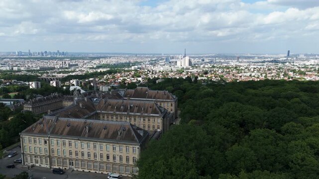 Chateau Saint-Philippe and Campus in Meudon with Paris Skyline, Aerial View