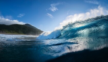 Fototapeta premium ocean background with wave crashing at base