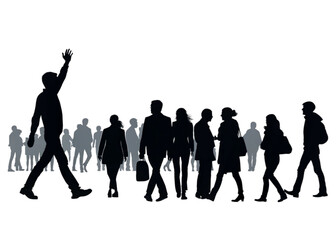 Obraz premium Silhouette Crowd Cheering with Raised Hands – Celebration and Unity 