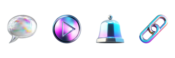 Colorful 3D Icons Set. Digital Communication And Interaction Symbols Collection Isolated On Transparent Background