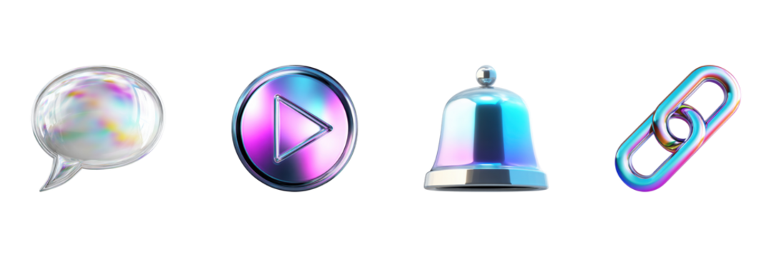 Colorful 3D Icons Set. Digital Communication And Interaction Symbols Collection Isolated On Transparent Background