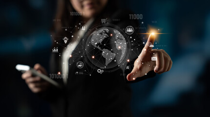 Global AI-powered digital network ecosystem connecting data, finance, analytics, ecommerce,...