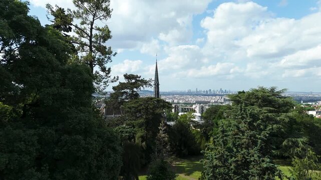 Chateau Saint-Philippe and Campus in Meudon with Paris Skyline, Aerial View