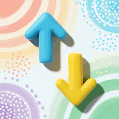 Two colorful arrows pointing up and down against a textured background, representing direction and choices