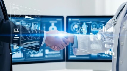 Healthcare Partnership: Doctor and Business Professional Handshake with Data Visualization - Powered by Adobe