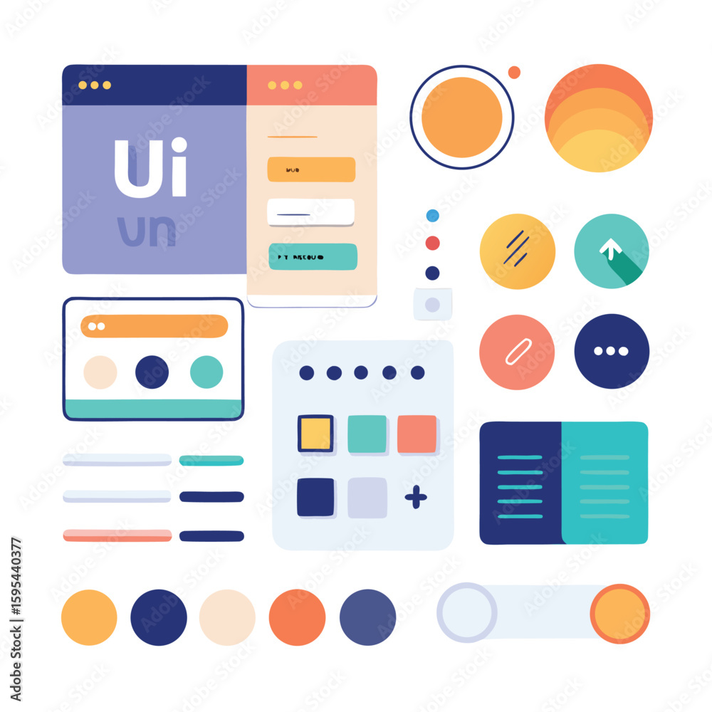 Fototapete A collection of ui and ux design elements, including buttons, icons, color palettes, and other graphic elements for web and mobile applications