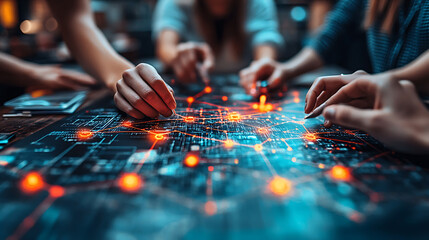 Collaborative Teamwork Analyzing Digital Network Map with Illuminated Nodes