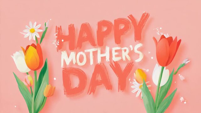 happy mothers day text flower card poster 3d render video animation
