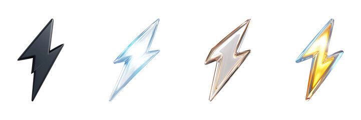 Lightning Bolt Icon Set. Energy And Power Symbol Collection Isolated On Transparent Background