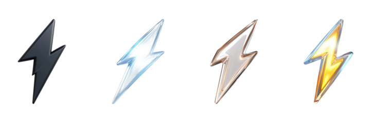 Lightning Bolt Icon Set. Energy And Power Symbol Collection Isolated On Transparent Background