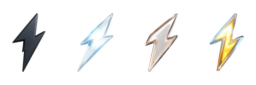Lightning Bolt Icon Set. Energy And Power Symbol Collection Isolated On Transparent Background