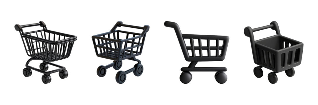 Shopping Cart Icon Set. E-Commerce And Retail Design Collection Isolated On Transparent Background