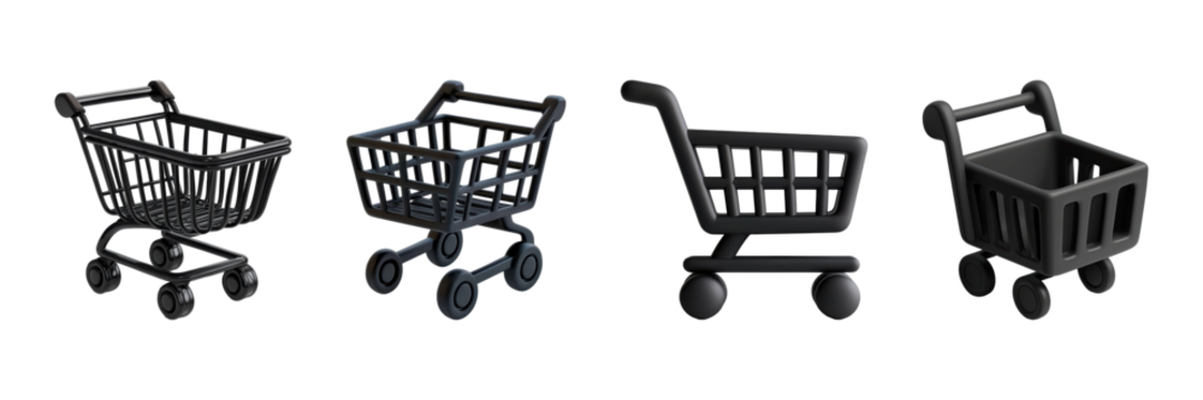 Shopping Cart Icon Set. E-Commerce And Retail Design Collection Isolated On Transparent Background
