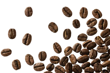 Fotobehang Koffiebonen Grains de café disposés en dégradé, vus de dessus, isolés sur fond transparent, format PNG  © RemsCapture