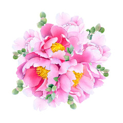 Fototapeta premium Delicate Pink Peonies in Watercolor A Floral Art Composition of Beauty Elegance and Romance Painting