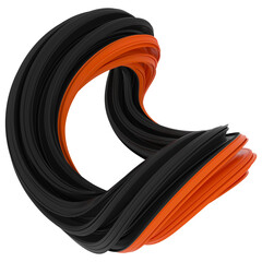 Twisted - Abstract 3D rendering of twisted black and orange stripes shapes with smooth flowing curves on dark backgrounds for futuristic digital art, creative design, motion graphics, and branding.